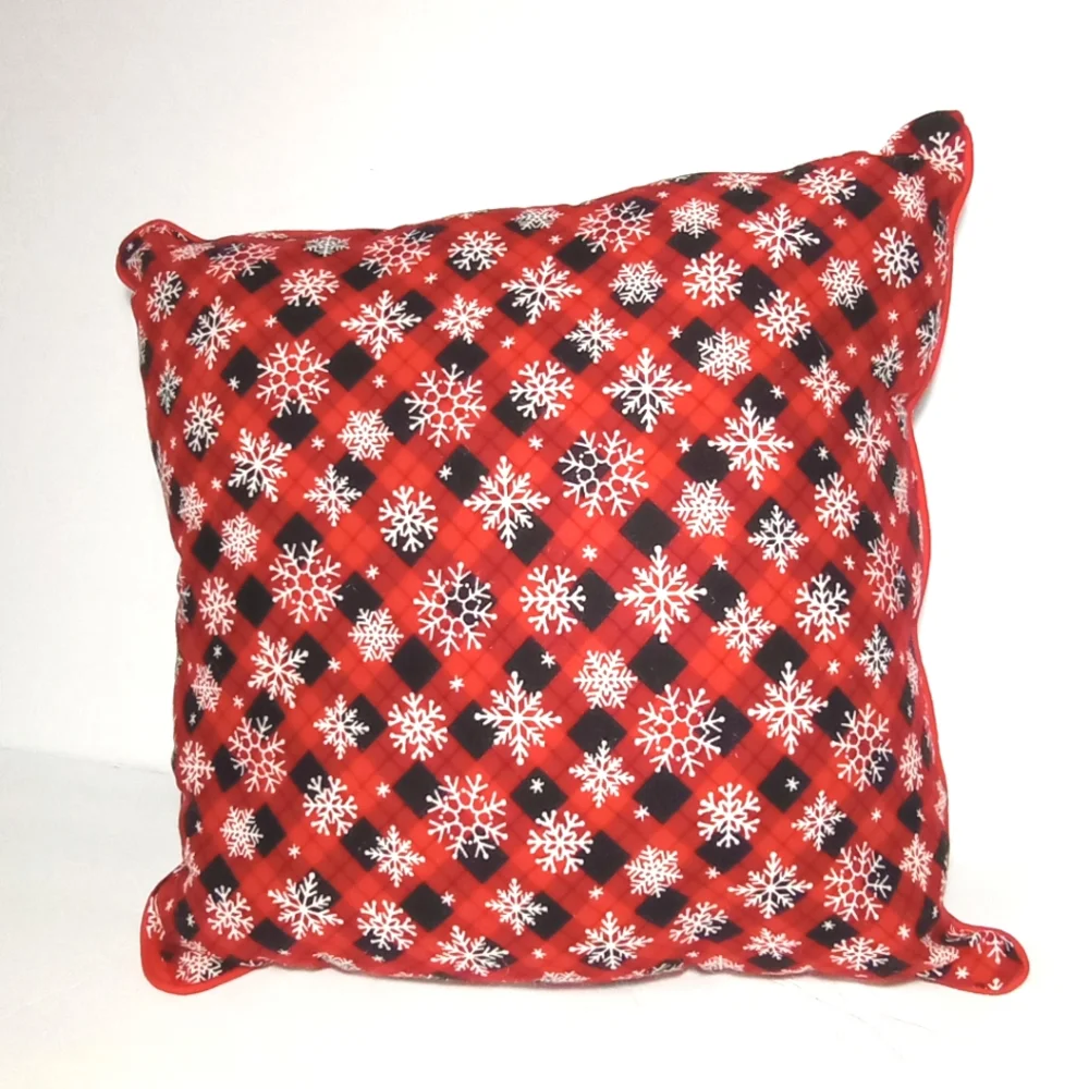 Christmas Red Truck Sleigh Village Pine Trees Snow Flakes Pillow 15